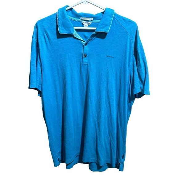 Men's Blue Liquid Cotton Calvin Klein Short Sleeve Polo Size Extra Large - Picture 1 of 4
